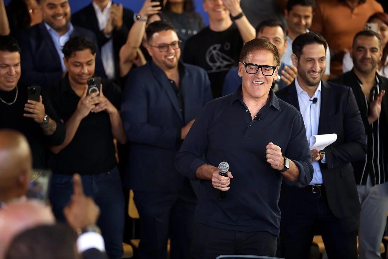 Mark Cuban: Mark Cuban speaking at a business roundtable hosted by the Kamala Harris for President campaign at Ocotillo in Phoenix, Arizona on October 19, 2024 - 19.